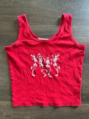 Red Obsessive Love Skeleton Graphic Tank Top